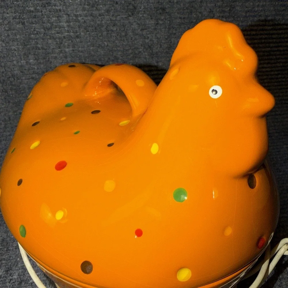 3Pc Temptations By Tara Orange Polka-Dot Hen Chicken Ovenware Basket Lid
